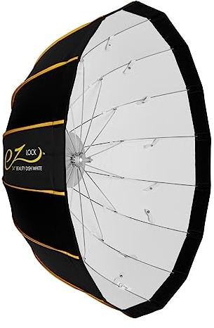 Glow EZ Lock 34 Collapsible White Beauty Dish Softbox w/Bowens Mount Speedring and Deflection Disk, 16 Ribbed Design Soft Box with White Interior for Perfect Lighting and Beauty Dish