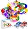 PicassoTiles 80 Piece Race Car Track Building Block Educational Toy Set Magnetic Tiles Magnet DIY Playset 2 Light Up Car STEM Learning Construction Kit Hand-Eye Coordination Fine Motor Skill Training