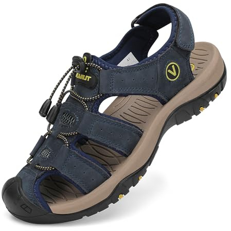 FLARUT Sandaler Herr Bekväma Sportsandaler Sandaler Med Stängd tå för Män Trekking Strand Justerbara(Blå B,47 EU)