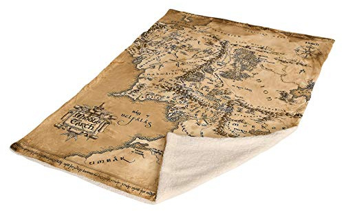 Elbenwald Herr Der Ringe Flauschdecke Teddyfell mit Mittelerde Karte Motiv - 150 x 200 cm - für Herren Damen Unisex Beige Weiß