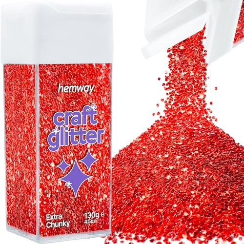 Hemway Craft Glitter Shaker Red 130g Extra Chunky | for Resin & Epoxy Crafts, Christmas Art Supplies, Nail, Body, Face, Eye, Festival, Crafting, Slime, Sparkle