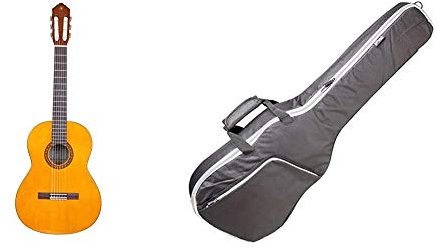 Yamaha CS40II Classical Guitar for Learners, 3/4 Size - Traditional Western Body - Natural & Stagg 3/4 Size Padded Classical Guitar Bag