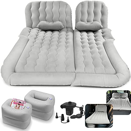 Byomostor 3 in 1 Car Air Mattress, SUV Mattress for Back Seat Cargo Area Car Mattress with Electric Air Pump-2 Support Fillers & 2 Pillows Fits SUV|MPV|Sedan|Minivan for Road Trip Camping Grey