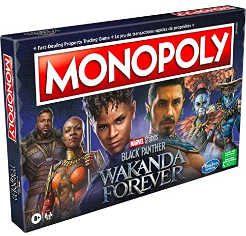 Monopoly Marvel Studios' Black Panther: Wakanda Forever Edition Board Game for Families and Kids Ages 8+, Game for 2-6 Players, (F5405)