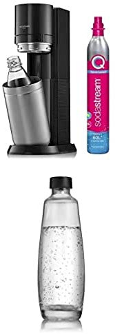 SodaStream Duo Sparkling Water Maker, 2x 1L BPA-Free Bottles, Retro Drinks Maker w. Glass Carafe & Co2 Gas Bottle - Black