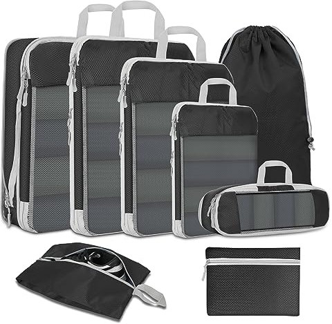 YYDSLEE Komprimierbaren Packwürfeln zur Organisation Ihres Reisegepäcks, 8-teilig Compression Packing Cube, Wander Packtaschen Set & Gepäck Organizer Reise Kleidertaschen für Rucksack Und Koffer