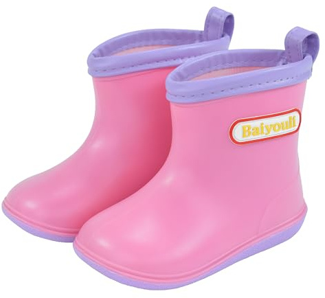 Baiyouli Bottes de Pluie Enfant Fille Garçon PVC Imperméable Antidérapant Léger Confortable 1-6 Ans, Rose, Taille Fabricant 15, 23 EU
