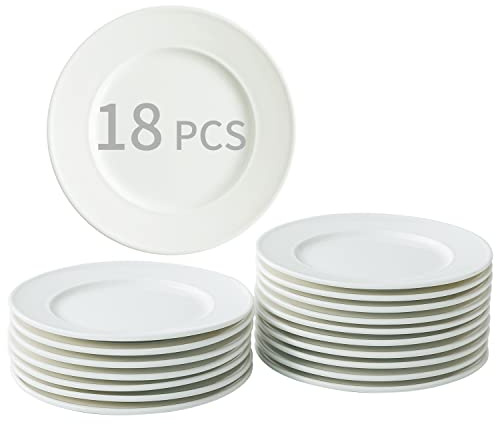 BABALIU Dessert Plates Set of 18, 6 Inch Small Round Porcelain Appetizer Dinner Plate, White Ceramic Serving Dishes for Cake, Ice Cream, Snacks,Microwave, Dishwasher & Oven Safe