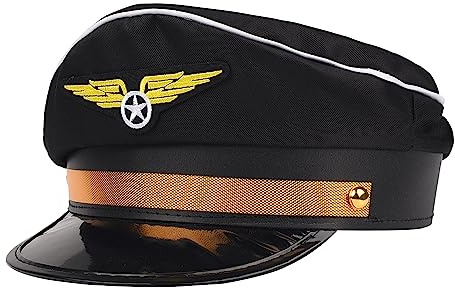 Lezevn Pilot Hat - Airline Captain Cap for Halloween, Fancy Dress, Party Theme Hats - Black
