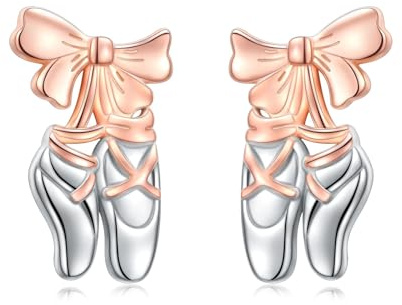 Pendientes para bailarina de ballet, plata de ley 925, oro rosa, zapatos de ballet, pendientes para bailarina, conciertos, joyas regalo para mujeres y niñas, 0,59*0,35 Zoll, Plata de ley, Sin piedra