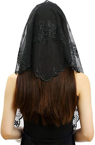 Haveratio TINGB Frauen Katholische Messe Kirche Schleier Spitze Traditionelle Messe Dreieck Mantilla Schleier Lateinische Messe Stickerei Mantilla Kapelle Schleier