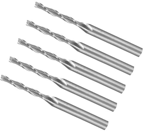 CoCud Spiral End Mills, 1/8 Shank 2mm x 15mm Solid Carbide 2-Flute CNC Router Bits Milling Cutters - (Applications: for Plywood Hardwood Plastic), 5-Pieces