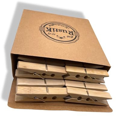 40 x Bamboo Wooden Pegs by RustiK, Strong, Large Clothes Pegs for Washing Line, Laundry, Craft, Woodcrafted.