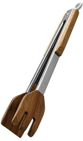 Qianly Pinces alimentaires en bois d'acacia, pinces de cuisine, ustensiles de cuisine, multi-usage, pince polyvalente pour Barbecue pour salade, cuisson au, salade