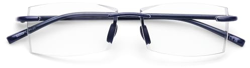 DOOViC Frameless Reading Glasses 1.5 Blue Light Blocking Blue Rectangle Flexible TR90 Legs Lightweight Readers for Men/Womens