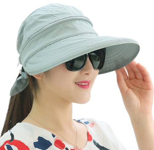 Chapeau de Soleil pour Femme Casquette Visière Amovible Chapeau Pliable à Large Bord Protection UV Capeline Réglable Chapeaux d'été Coton Chapeau de Seau Respirant pour Plage Voyage Camping