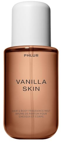 PHLUR Vanilla Skin Body Mist - Bruma de fragancia para cabello y cuerpo, espray corporal de vainilla con pimienta rosa, madera de cachemira y sándalo (8 onzas líquidas)