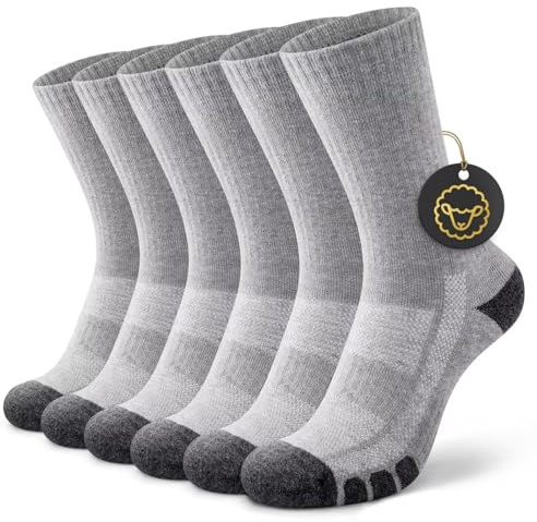 YouShow 3 Paires Chaussettes Homme Femme, Laine Mérinos Chaussettes Randonnée, Rembourrées Chaussettes Chaudes Hiver Pour Trekking Running Sport Gris 43-46