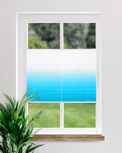 DECOLIA by Garesa Fenster Klemmfix Plissee ohne Bohren 95 x 130 cm Farbverlauf, Azurblau - Lichtdurchlässiger Fenster Sichtschutz und Fenster Deko, Faltrollo