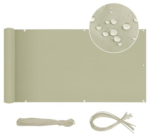 Sekey Brise Vue Balcon Occultant Oxford Protection UV Opaque Résistant aux Intempéries 90x600cm, avec Attaches de câble, Taupe
