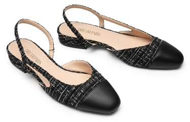 DREAM Pairs Slingback balettskor för kvinnor fyrkantig keps tå lågklackade finskor bekväma arbetskläder för kontor fest bröllop affärer vardag