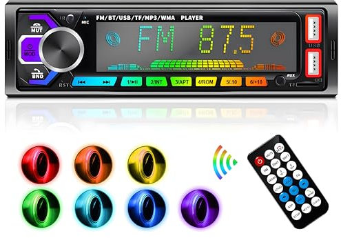 Autoradio Bluetooth 5.0, FM 7 Farben Licht Einstellbar Autoradio mit Bluetooth Freisprecheinrichtung, mit 2USB/AUX/TF MP3 Player Kompatibel mit iOS und Android