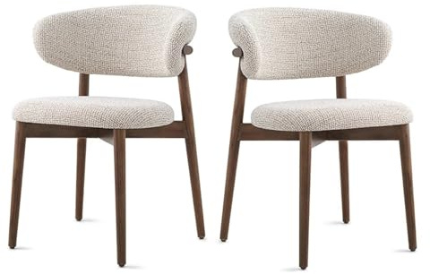PVYGDXYI Mid Century Modern Dining Chair Set of 2, Solid Wood Upholstered Chairs with Linen Cushion and Curved Backrest for Living Room and Kitchen