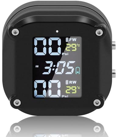 Avutrel Motorcycle TPMS Tyre Pressure Monitoring System, Wireless Tire Pressure Sensor, 5 Alarm Modes, Magnetic USB Charging, IP67 Waterproof Design, with 2 External Sensors LCD Display