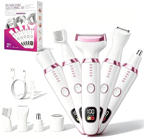 RUIM 5-in-1 Women's Electric Shaver & Hair Trimmer Kit - for Legs, Underarms, Bikini Line, Face & Body, Painless Cordless Wet/Dry Razor, Waterproof & USB Rechargeable for Women Grooming