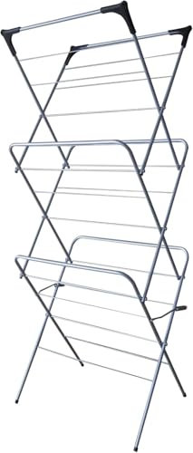 3 Tier Folding Clothes Airer, Indoor & Outdoor Drying Rack, Lightweight, Foldable, Non-Slip Feet, Corner Hanger Hooks, Compact Laundry Dryer for Home Storage, Standing Dry Racks, Clothes rail (BLACK)