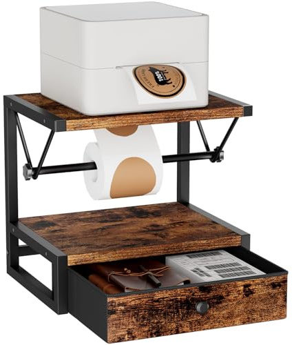 IBUYKE Supporto per etichetta rotoli e pieghevoli, supporto termico in legno per stampanti desktop, marrone TPS003H