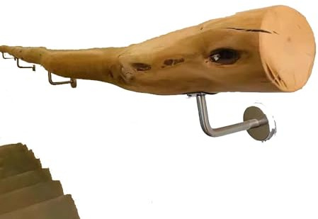 MACAGGTNTU Barandilla Escalera De Madera Natural Barandilla De Madera Rústico Pasamanos De Escalera Antideslizante Pasamanos De Pared Kit Completo(130cm/4.3ft)