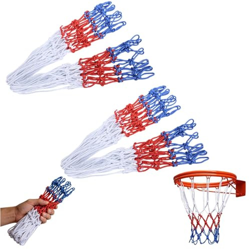 HUILLIGHT 4 Pezzi Rete Basket Rimovibile 12 Anelli Retino da Basket Poliestere Resistente Intemperie Tricolore Ricambio Canestro per Interno Esterno Pallacanestro