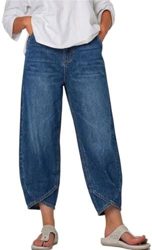 Vaqueros Pierna Ancha Mujer 2026 Novedad Primavera Verano Corte Holgado Borde Cruz Irregular Cintura Alta Casual Uso Diario Tendencia Moda