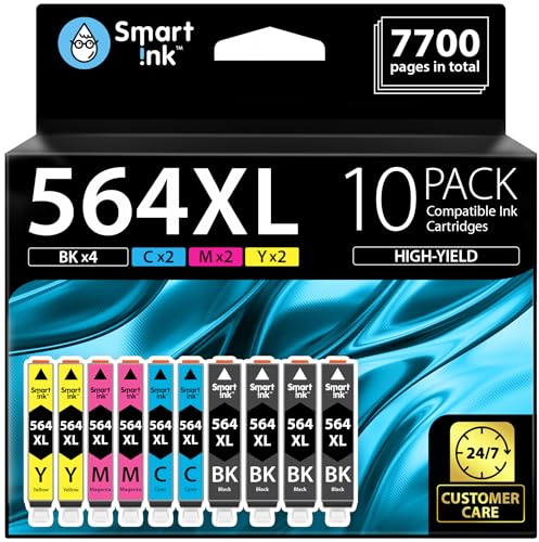 Smart Ink Compatible Ink Cartridge Replacement for HP 564 XL 564XL High Yield 10 Combo Pack (4 Black & 2 C/M/Y) for DeskJet 3520 3522 Photosmart 7520 6520 5520 7525 5514 7510 OfficeJet 4620 Printers