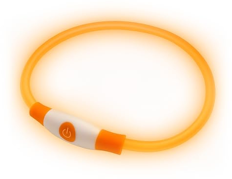 PetSol LED Dog Collar in Orange USB Rechargeable Flashing Light Safety Collar for Dogs, Cats & Puppies - Fashionable Glow in the Dark Design to keep your Pets Safe