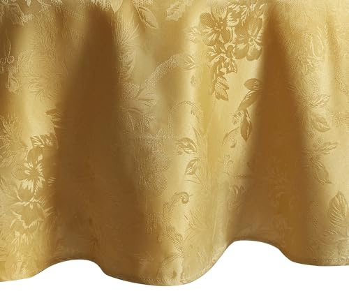 Elrene hem mode julstjärna elegans jacquard semester bordsduk, 152 cm x 213 cm oval, guld