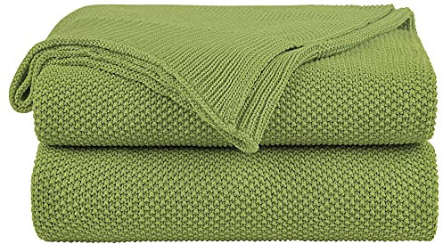PiccoCasa Manta de Punto 100% Algodón, Decorativa Ligera y Sólida, Suave para Sofá, Color Verde Hierba, 50 x 70 Pulgadas