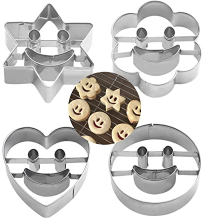 4 Pezzi Formine per Biscotti Set Acciaio Inox Stampi Biscotti DIY Forme Biscotti, Tagliabiscotti Set, Taglierine del Biscotto in Acciaio Inossidabile per Biscotti Bakeware Fondente Torta Paletta