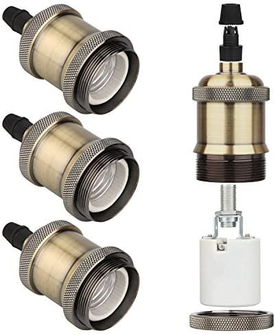 Zevnico 4pcs E27 Lamp Holder, Bronze E27 Bulb Holder Edison Screw Socket | Ceramic Vintage Lamp Holders, Antique Bulb Holders Rated 4a 250v, Retro Pendant Lamp Holder For Hanging Light Fitting