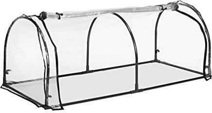 Relaxdays Folienfrühbeet, Gewächshaus Aufzucht, HBT: 50 x 130 x 60 cm, Frühbeet Tunnel mit Tür, PVC, transparent/schwarz