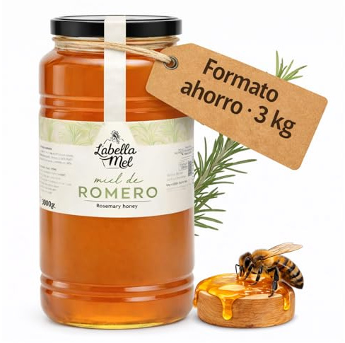 L'Abella Mel | Miel de Romero 100% Natural y Pura | Miel Pura de Abeja Española Sin Pasteurizar Ni Aditivos | Recolección Manual Directa del Apicultor | Apicultura Familiar | 3 kg
