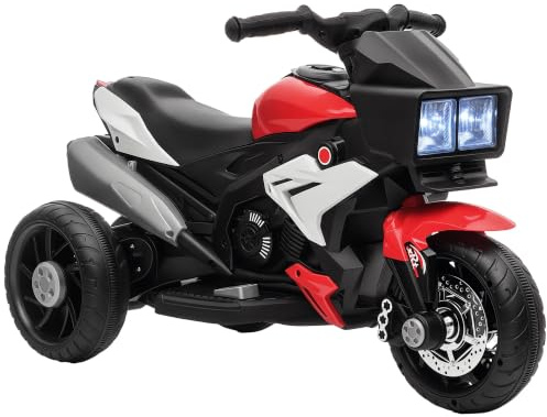 HOMCOM Moto Elettrica per Bambini 3-5 Anni 6V 3 Ruote, 86x42x52cm, Rosso | Motorino Elettrico per Bambini, Capacità 25kg, Velocità 3km/h, Luci e Suoni