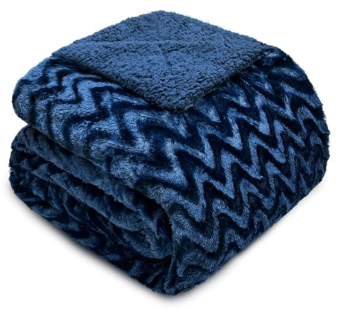 Whale Flotilla Manta Sherpa, Manta Reversible de Felpa Esponjosa para Sofá y Cama, Cálida y Suave para Todas Las Estaciones, 150 x 200 cm, Azul Marino