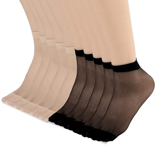 Telooco 10 Paia Calzini Estivi Corti Donna Calze Corte Sottili Trasparenti Moda Calze in Nylon da Donna Calzini Tradizionali Calze Traspiranti in Seta per Donne e Ragazze (5 Pelle, 5 Nero)