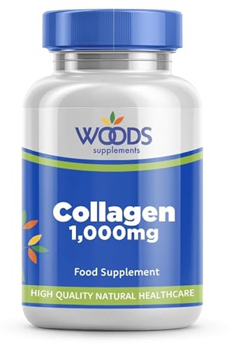 Woods Supplements - High Strength Collagen 1000mg Type I & II 90x Tablets. 80% Marine Collagen with Added Copper & Vitamin C Food Supplement for Bone Strength, Cartilage Support & Healthy Joints
