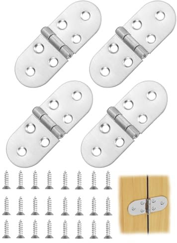 KGDUYC 4 pièces Charnières pliantes en acier inoxydable – Charnière pliante à 180 degrés avec 24 vis, mini charnières pour table pliante, armoire, armoire, caisses en bois, meubles