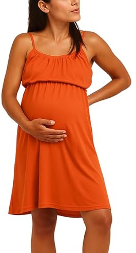 Womum Camison Lactancia Tirantes, 3 en 1 Lactancia, Hospital y Embarazo, Suave y Transpirable para Máxima Comodidad, Ropa Premama Embarazada, Pijama Lactancia (XL, Teja)