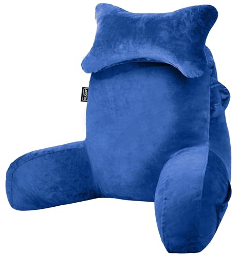 SLIGUY Cuscino da lettura per sedersi a letto o sul divano, cuscino per la schiena con supporto per braccia e tasche, supporto per riposare a letto, leggere, guardare la TV, giocare, ideale per