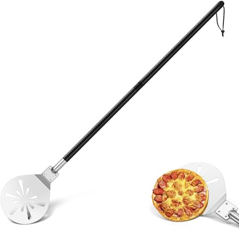 Herogo Pizzaskyffel, 9 tum rostfritt stål perforerad pizzaspade, metalltillbehör med avtagbart handtag, slät yta & ugnssäker, 23 cm